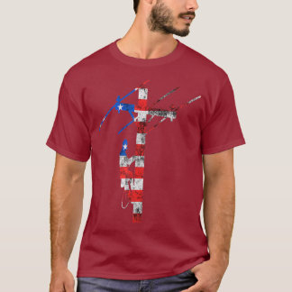 Lineman Amerikaanse 4 juli elektricien kabel T-shirt