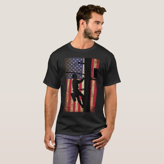 Lineman Amerikaanse vlag Elektrische kabel Lineman T-shirt (Voorkant volledig)