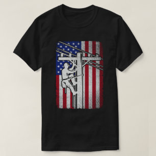 Lineman Amerikaanse Vlag Elektrische Kabellijnwerk T-shirt