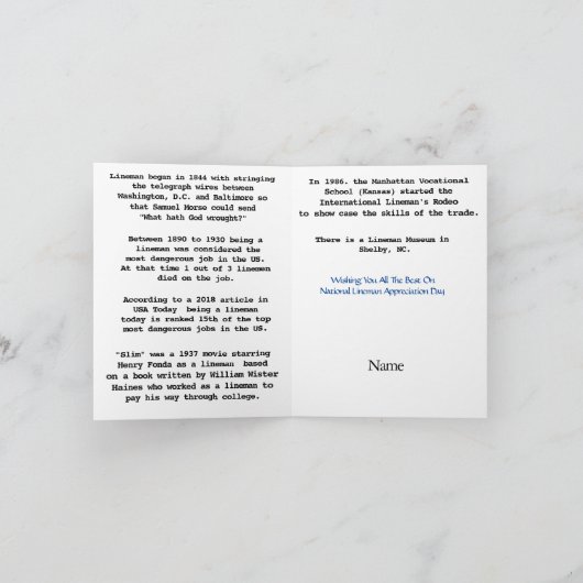 Lineman Appreciation Fun Trivia Kaart (Binnen)