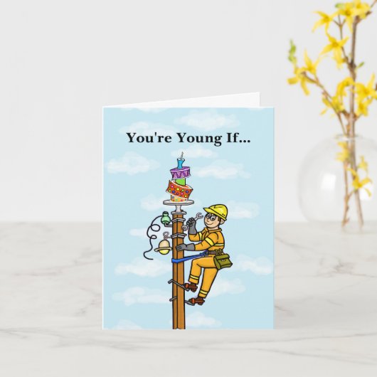 Lineman Birthday Kaart met Birthday Cake op pool (Gele Bloem)