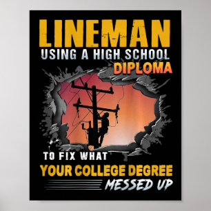 Lineman die een middelbareschooldiploma gebruikt o poster