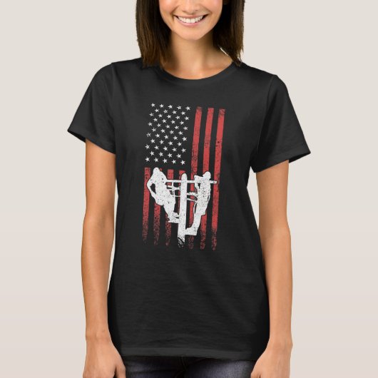 Lineman Electric Cable Lineman Power Pole USA Flag T-shirt (Voorkant)