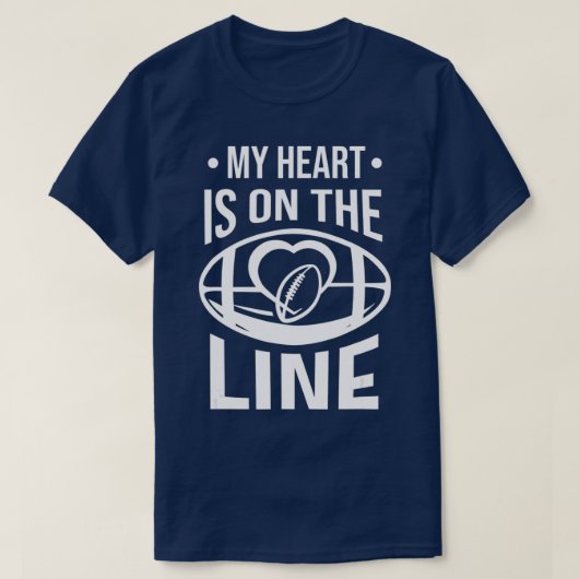 Lineman Football mijn hart ligt op het lijnenoffen T-shirt (Design voorkant)