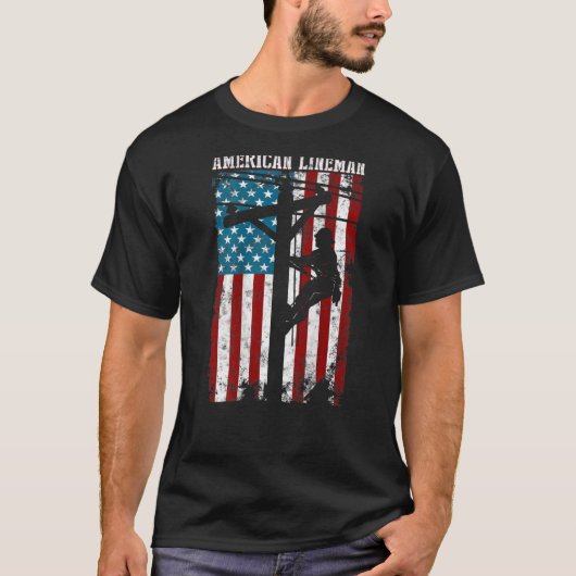 Lineman giften Amerikaanse vlag Electric Cable Pat T-shirt (Voorkant)