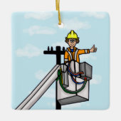 Lineman in Bucket Personalized Name Ornament (Voorkant)