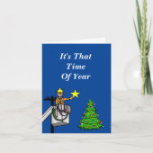 Lineman in Bucket Putting Star on Tree Kaart (Voorkant)