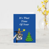 Lineman in Bucket Putting Star on Tree Kaart (Gele Bloem)