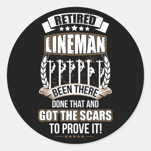 Lineman in ruste is er klaar met auto's ronde sticker (Voorkant)