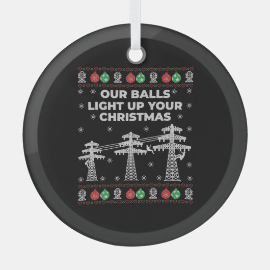 Lineman Kerstmis onze vallen lichten op Glas Ornament (Voorkant)