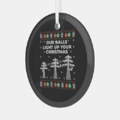 Lineman Kerstmis onze vallen lichten op Glas Ornament (Voorkant links)