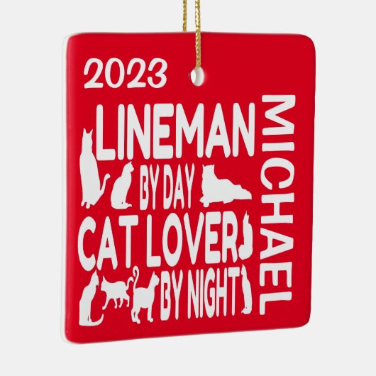 Lineman Loves Cats CUSTOM Keramisch Ornament (Rechts)