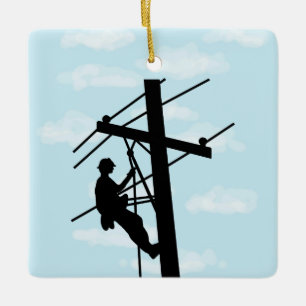 Lineman op Pole Silhouette Persoonlijk Ornament