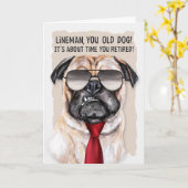 Lineman Retirement Funny Pug Dog Red Necktie Kaart (Gele Bloem)