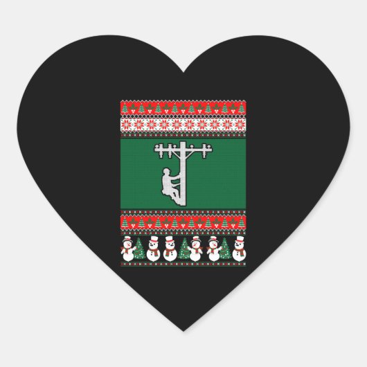 Lineman Ugly KerstSweater Hart Sticker (Voorkant)