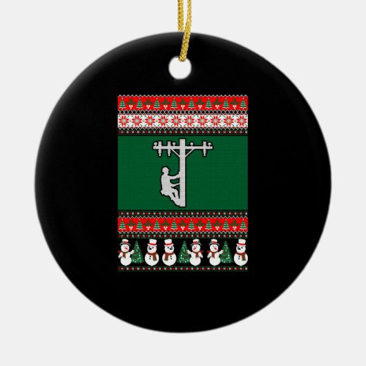 Lineman Ugly KerstSweater Keramisch Ornament (Voorkant)