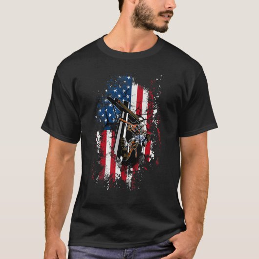 Lineman verontrust Amerikaanse vlag Patriottische  T-shirt (Voorkant)
