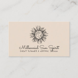 Linen Beige Abstract Spiritueel Celestial Sun Face Visitekaartje