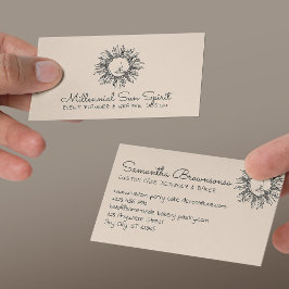 Linen Beige Abstracte Spirituele Celestial Sun Visitekaartje