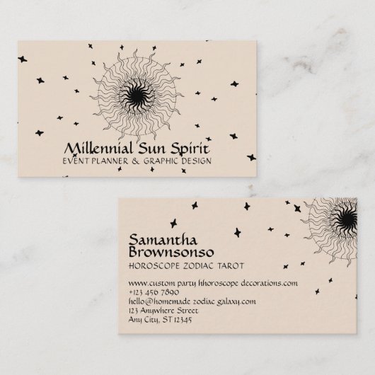 Linen Beige Abstracte Spirituele sterren Sun Visitekaartje (Voorkant / Achterkant)