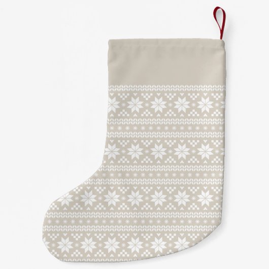 Linen Beige and White Fair Isle Monogram Kleine Kerstsok (Achterkant)