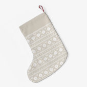 Linen Beige and White Fair Isle Monogram Kleine Kerstsok (Achterkant (Hangend))