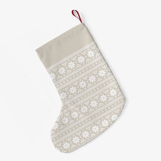 Linen Beige and White Fair Isle Monogram Kleine Kerstsok (Achterkant (Hangend))
