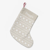 Linen Beige and White Fair Isle Monogram Kleine Kerstsok (Voorkant (Hangend))