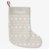 Linen Beige and White Fair Isle Monogram Kleine Kerstsok (Voorkant)