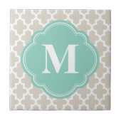 Linen Beige & Aqua Modern Moroccan Custom Monogram Tegeltje (Voorkant)