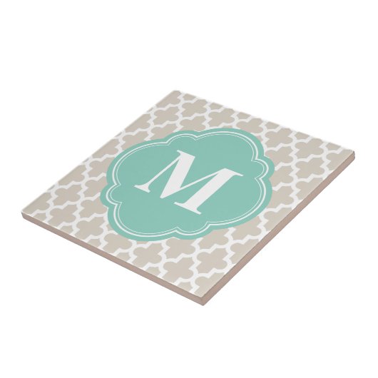 Linen Beige & Aqua Modern Moroccan Custom Monogram Tegeltje (Zijkant)