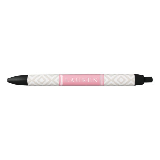 Linen Beige Diamonds Pattern Zwarte Inkt Pen (Voorkant)