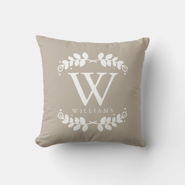 Linen Beige Elegant Monogram Kussen (Voorkant)