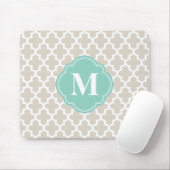 Linen Beige en Aqua Moroccan Custom Monogram Muismat (Met muis)