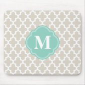 Linen Beige en Aqua Moroccan Custom Monogram Muismat (Voorkant)