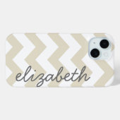 Linen Beige en Charcoal Chevrons and Name Case-Mate iPhone Case (Achterkant (horizontaal))