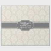 Linen Beige en Charcoal Damask Pattern Cadeaupapier (Vlak)