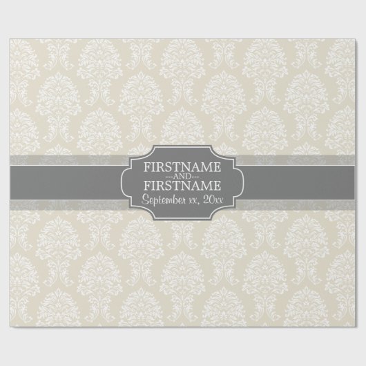 Linen Beige en Charcoal Damask Pattern Cadeaupapier (Vlak)