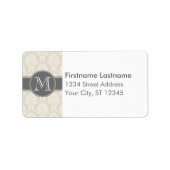 Linen Beige en Charcoal Damask Pattern Etiket (Voorkant)