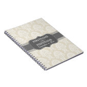 Linen Beige en Charcoal Damask Pattern Notitieboek (Rechterzijde)