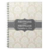 Linen Beige en Charcoal Damask Pattern Notitieboek (Voorkant)