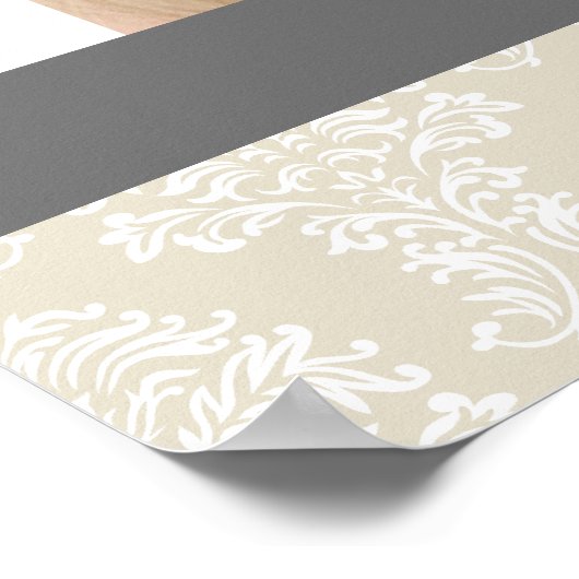 Linen Beige en Charcoal Damask Pattern Poster (Hoek)