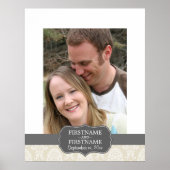 Linen Beige en Charcoal Damask Pattern Poster (Voorkant)