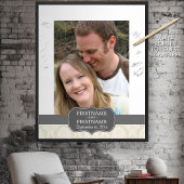 Linen Beige en Charcoal Damask Pattern Poster