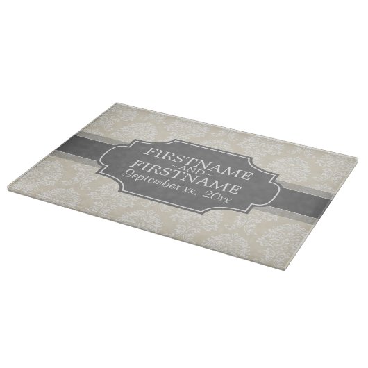 Linen Beige en Charcoal Damask Pattern Snijplank (Hoek)
