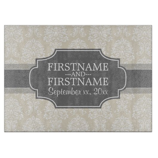 Linen Beige en Charcoal Damask Pattern Snijplank (Voorkant)