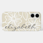 Linen Beige en Charcoal Floral Illustration Name Case-Mate iPhone Case (Achterkant (horizontaal))