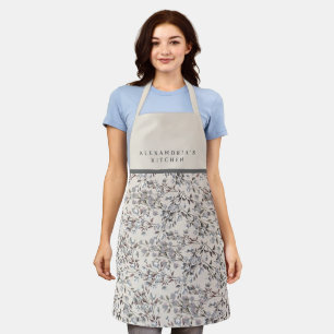 Linen Beige en Gray Floral Cook's naam Kitchen Schort