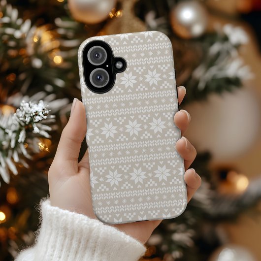 Linen Beige Fair Isle KerstSweater Pattern Case-Mate iPhone Case
