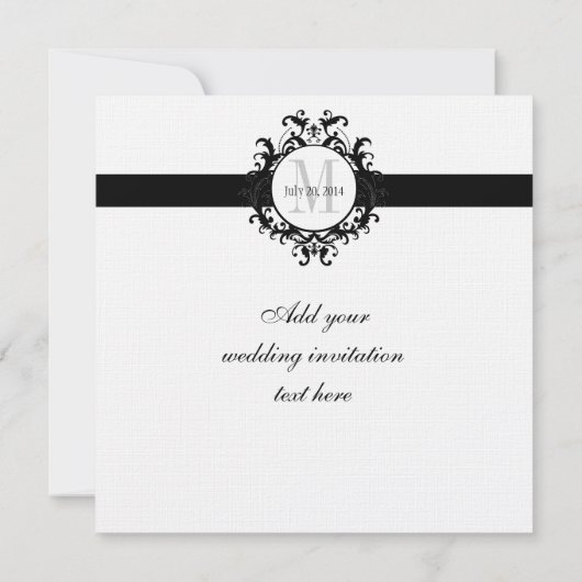 Linen Black Monogram Save the Date Wedding Kaart (Achterkant)